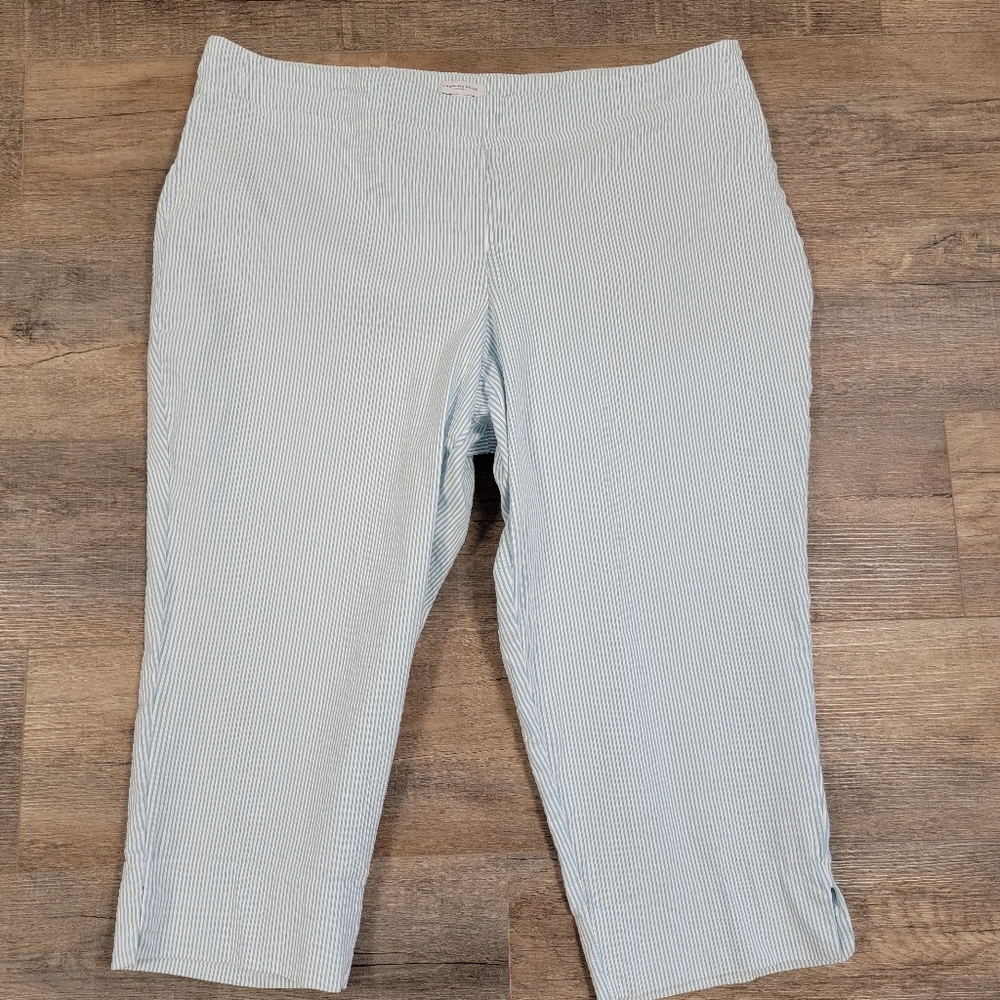 Carolina Belle Montreal Blue Striped Capri Pants Stretch Waist Womens 22W Plus